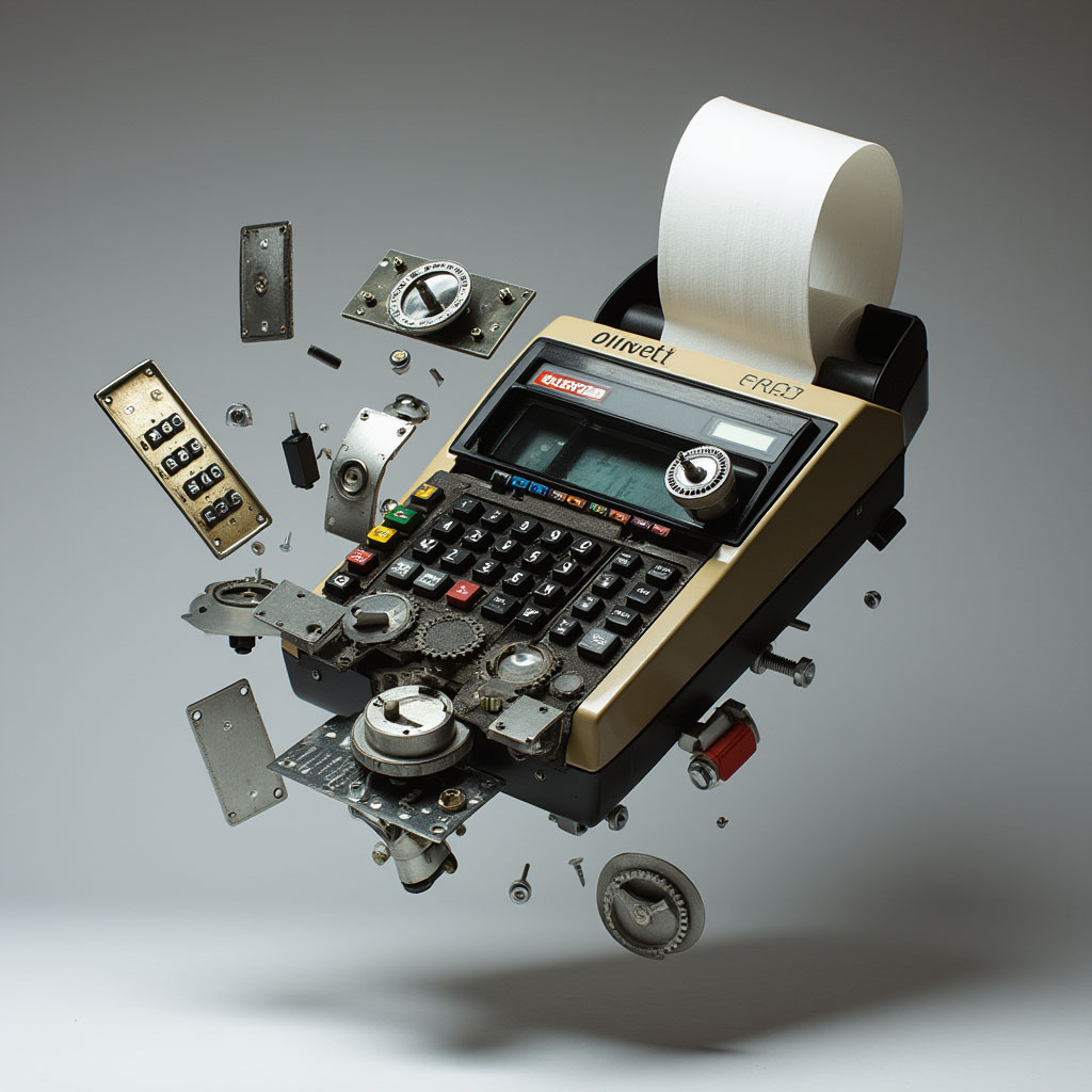 the_image_depicts_a_composition_of_parts_of_a_vintage_olivetti_calculator_which_appears_disassemble_gi6axkbkajx82xyrft3k_2